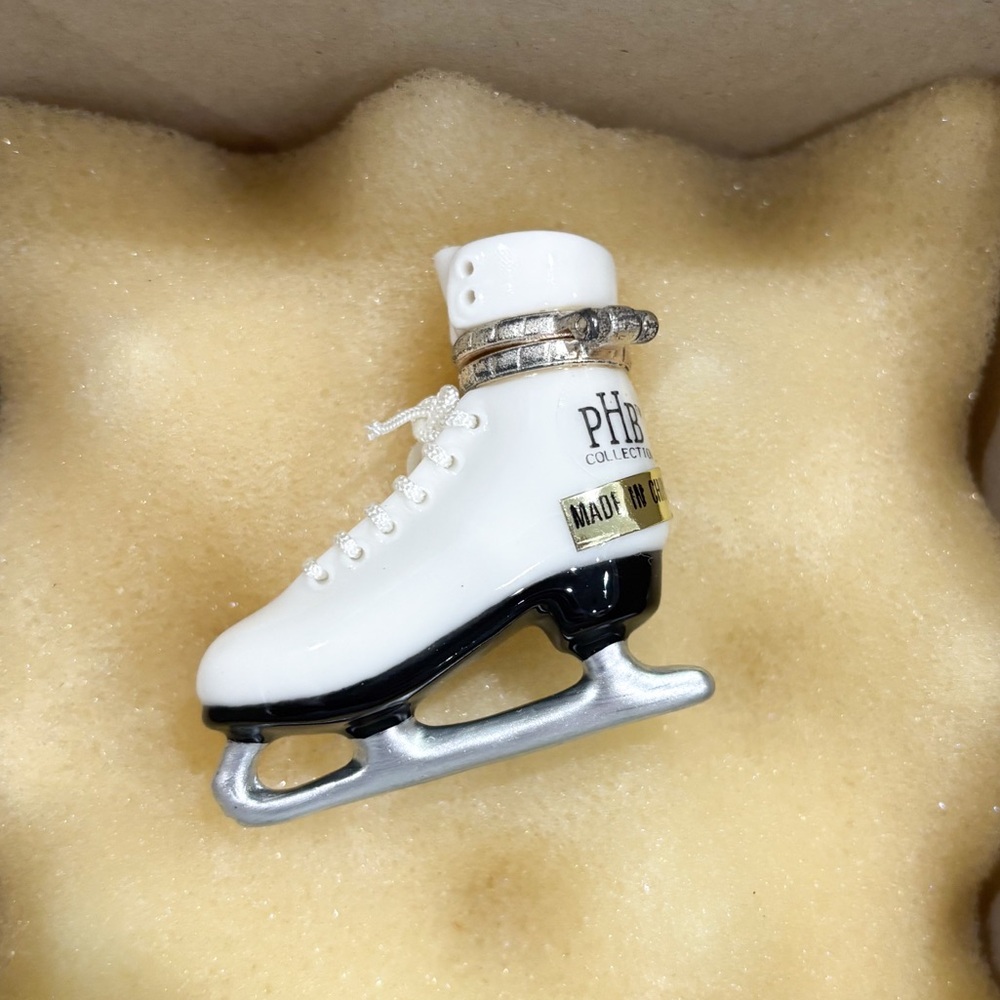 PHB Collection Porcelain Hinged Box Lady’s Figure Skate with Earmuffs